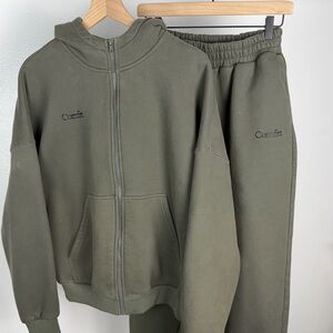 OFFICIAL Comfrt Green Sweat Pants & Full Zip Hoodie Jacket Set Lounge Medium